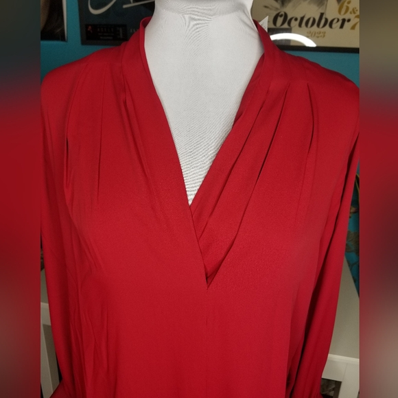WHBM Long Sleeve V Neck Blouse Deep Red - Picture 2 of 12